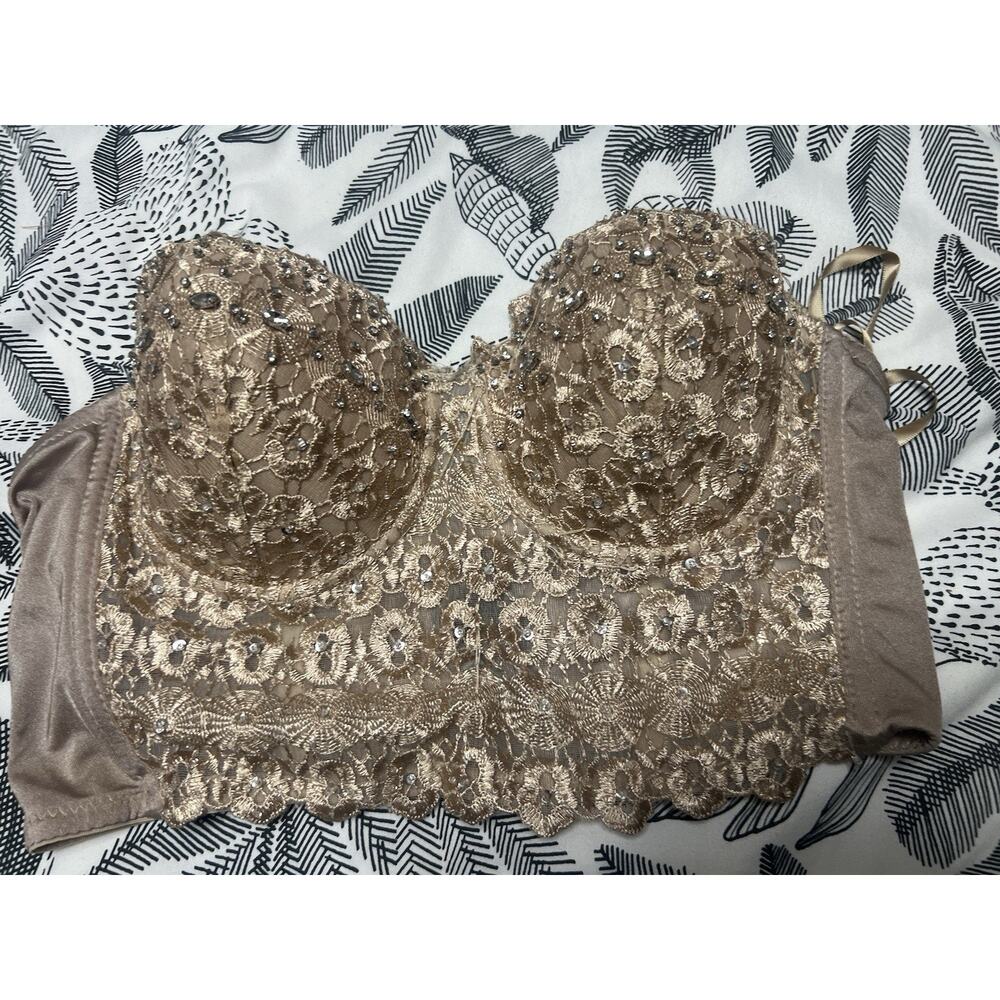 Windsor Fashions Reigning Lace Bustier Top Gold Size M